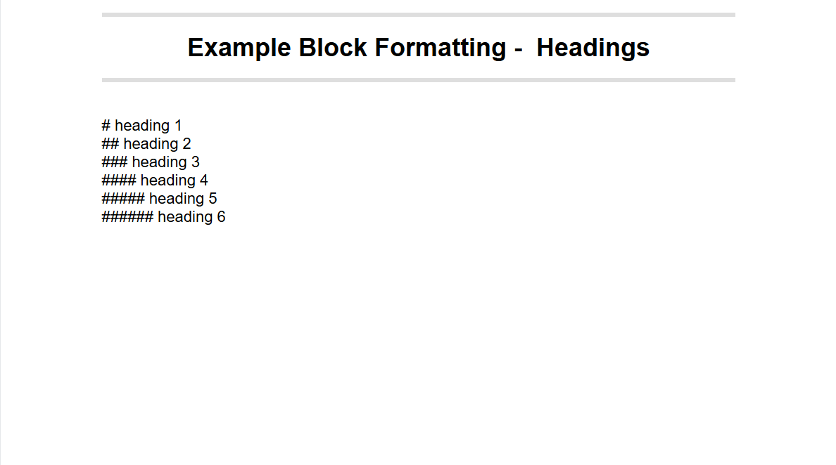 Example of markdown heading syntax