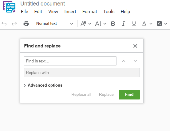 Using the Find and Replace dialog in docu2.me