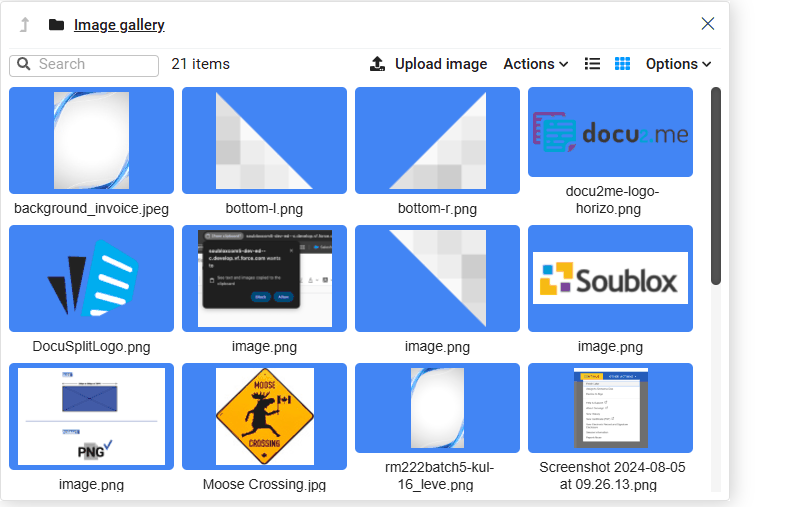 Image gallery interface in docu2.me