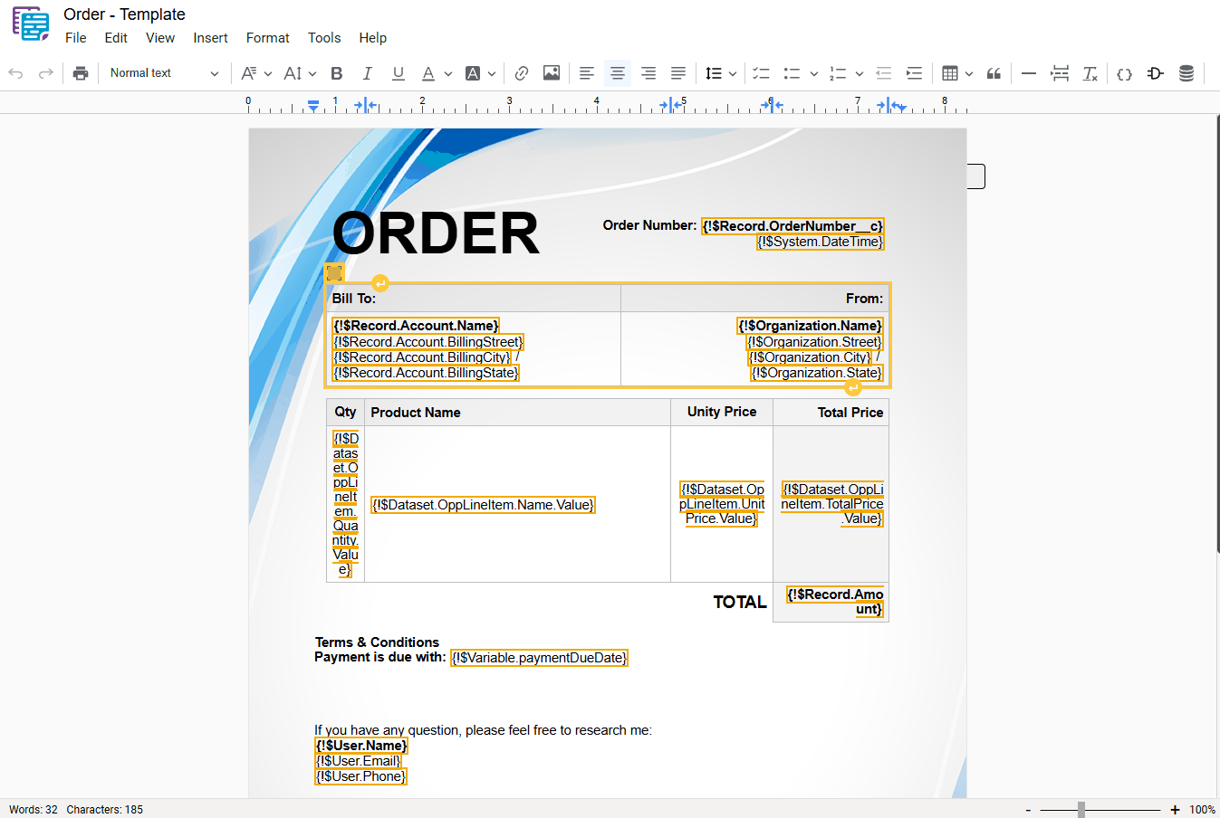 Table editing options in docu2.me