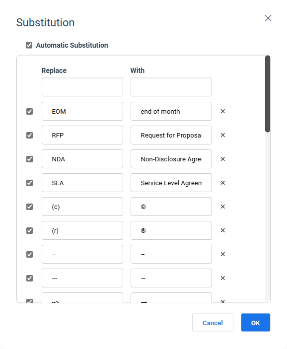 Showing how to enable/disable substitution options
