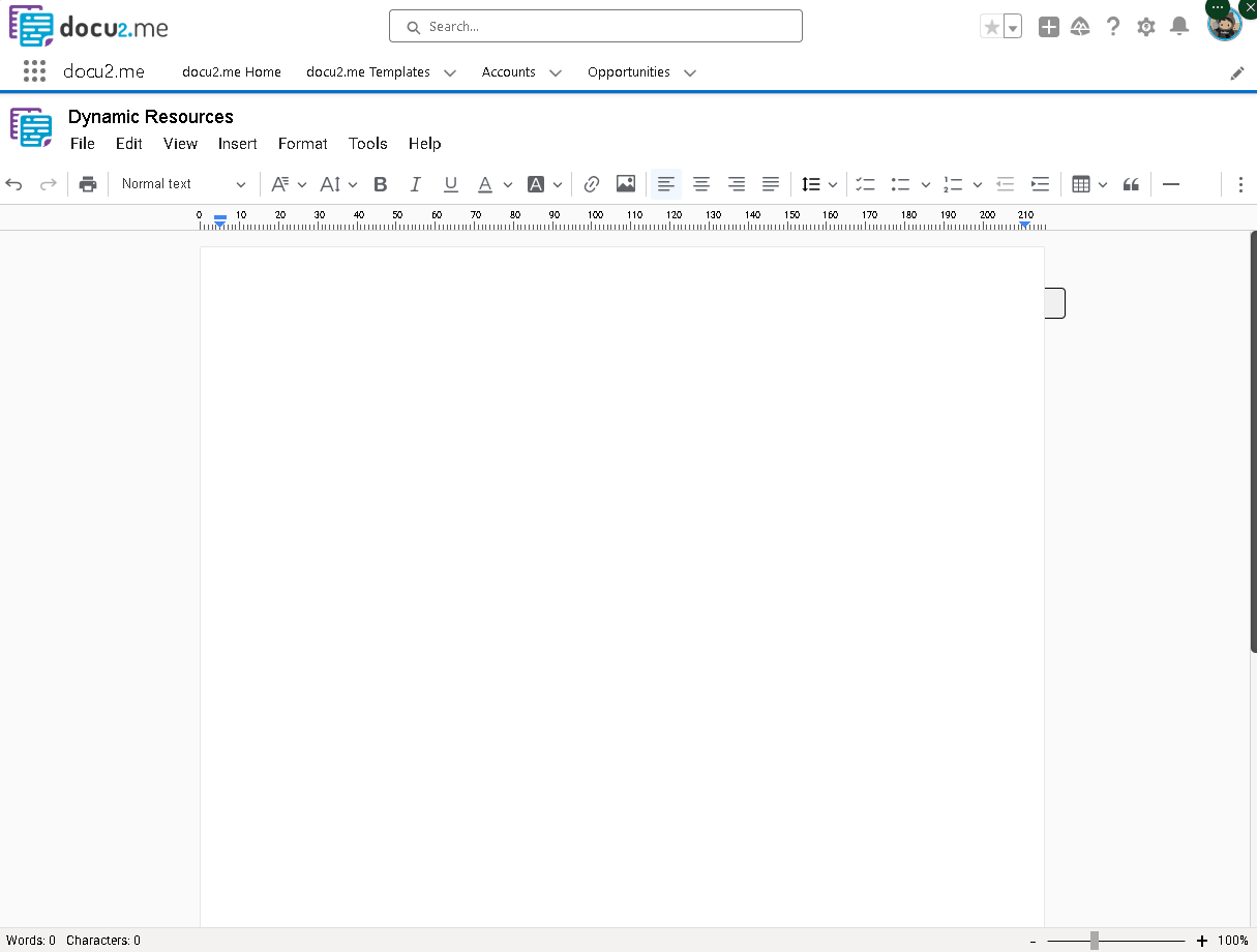 Creating a new document in docu2.me and selecting resource manager