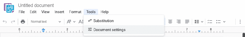 Accessing Document Settings from Tools menu